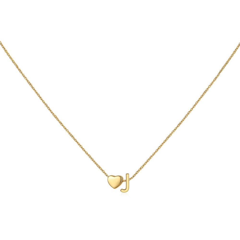 14K Gold Plated Stainless Steel A-Z Heart Initial Necklace Gold Silver Personalized Clavicle Gift for Women Unisex