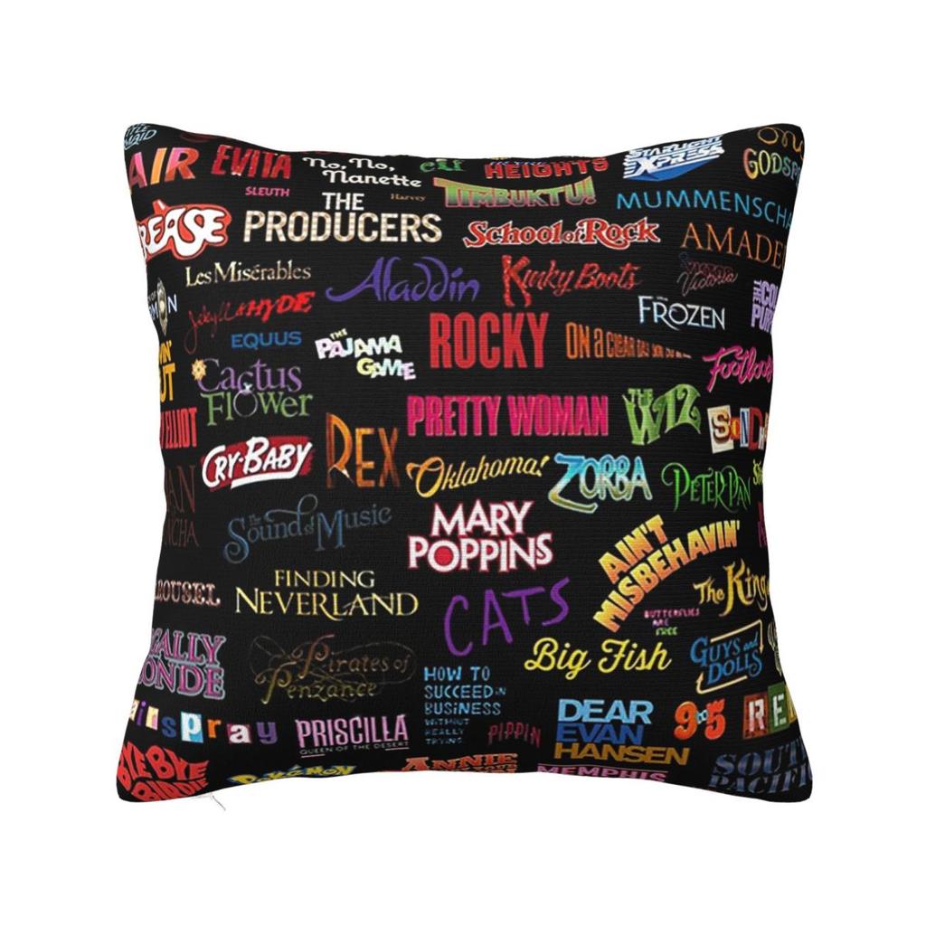 Broadway Musical Theatre Logos - Hand Drawn Square Pillowcase Cushion Cover Pillow Case Throw Pillow Cover for Home Sofa