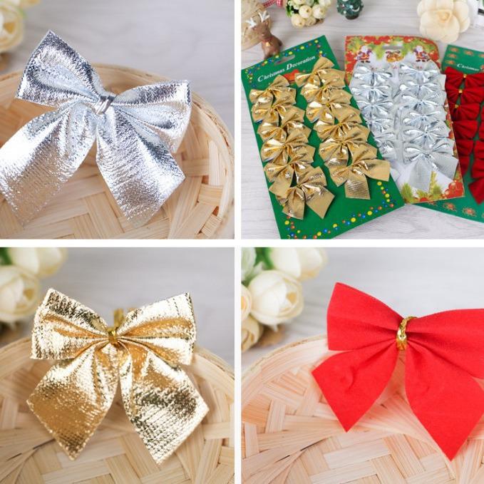 12-teiliges Weihnachtsbaumschmuck-Set: Rote, goldene, silberne dekorative Schleifen