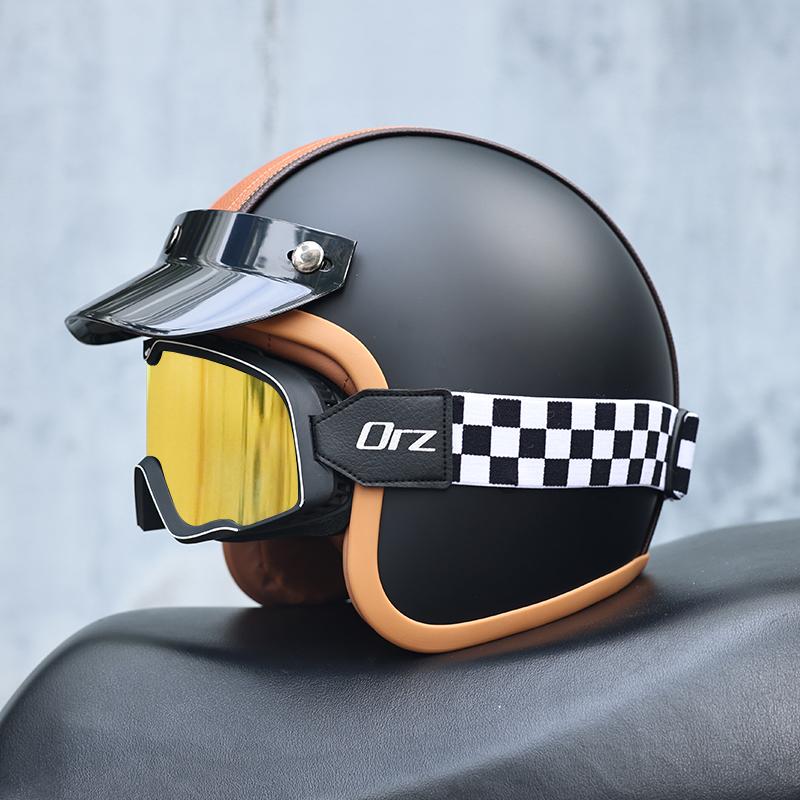 ORZ-Retro 3/4 Half Shell Motorcycle Helmet, Reinforced ABS Shell, Ventilated Anti Impact Protective Headgear for Men and Women