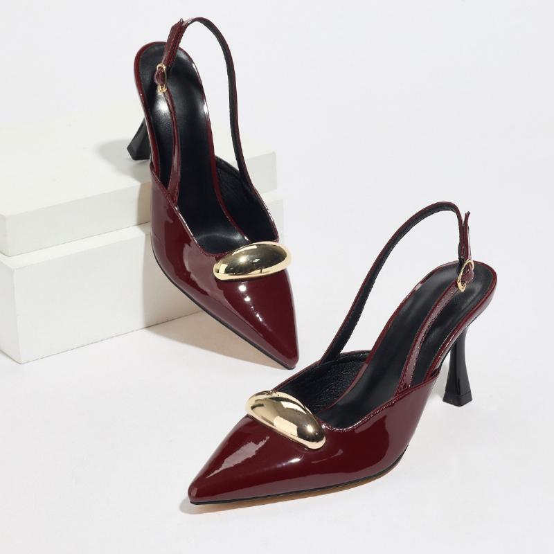 Metal Buckle Novelty Brand Heels Women Sandals Buckle Fashion Slingback Party Dress Shoes Ladies Luxury Pointed Toe Women Pumps