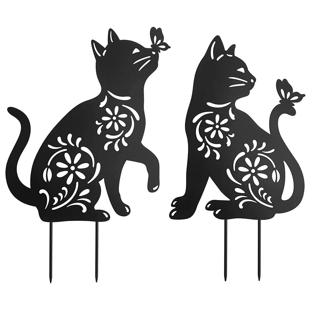 2Pcs Animal Silhouette Stakes Black Animal Stakes Decorative Animal Stakes Cat Dog Stake Ornament Outdoor Decoration