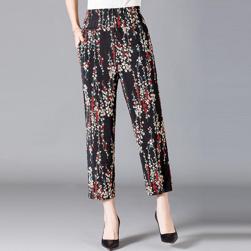 Zomer Dames Harembroek Casual Hoge Taille Broek Geprint Elastische Taille Middelgrote Rechttoe-pijp Broek voor Moeders