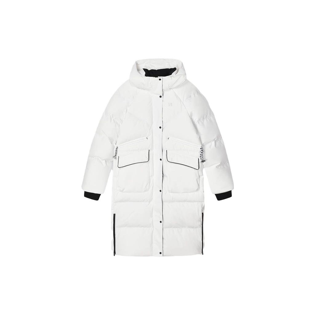 Fila Solid Color Long Hooded Casual Down Jacket Women Outerwear Off-White F11W344912F-WT
