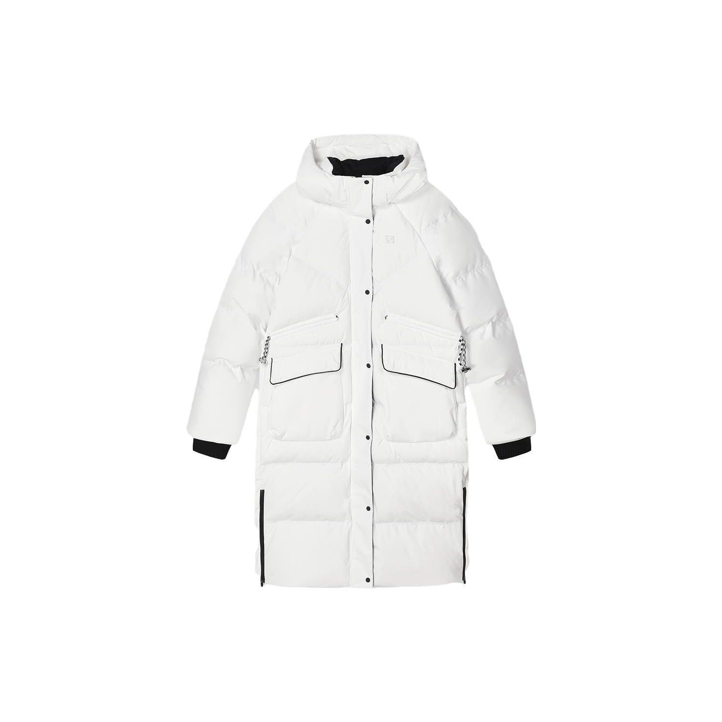

FILA Solid Color Long Hooded Casual Down Jacket Women outerwear Off-White F11W344912F-WT XL