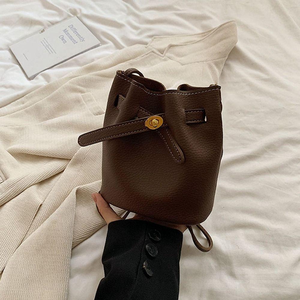 Jednoduchá jednobarevná PU kožená taška kbelík kabelka mini crossbody taška velkokapacitní nákupní taška přes rameno