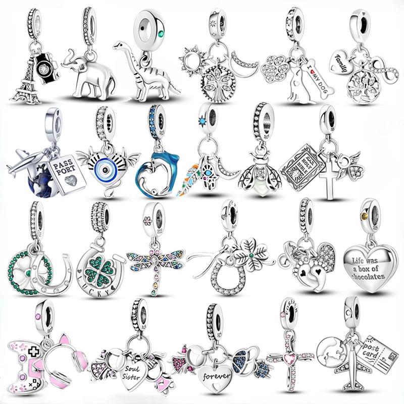 925 Silber Glühwürmchen Libelle Eule Anhänger Kleeblatt Herz Zirkon Farbperle für Original Armband Anhänger Schmuck