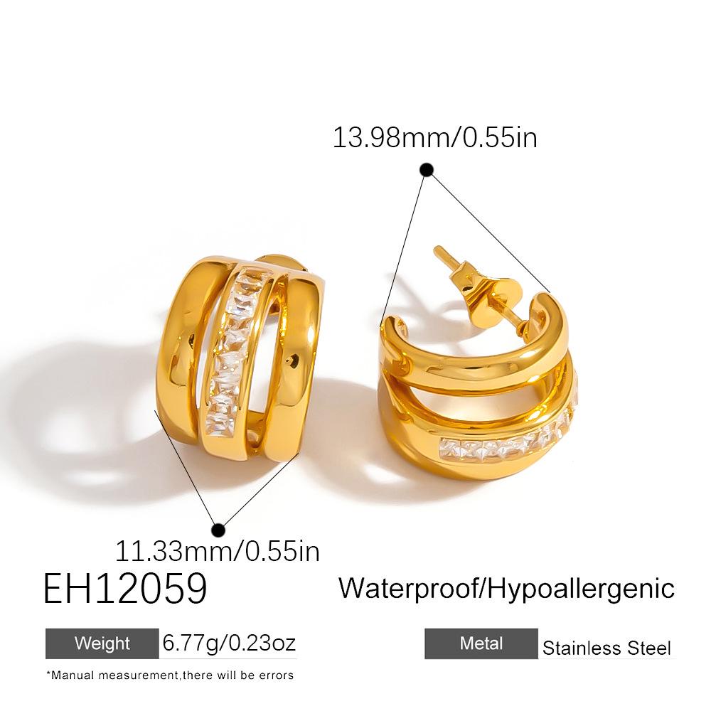 Personalized 18K Gold Plated Stainless Steel Cross Earrings with Diamond Inlay, Hollow Design, Non-Fading and Waterproof.