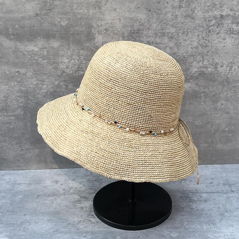 Spring And Summer Vacation Ethnic Style Lafite Grass Hand-Woven Big-Brimmed Sun Hat Women'S Foldable Casual Straw Hat Basin Hat