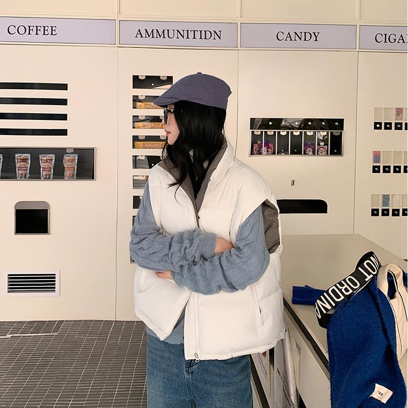 Front and back wear stand-up collar fashion cotton vest women's short new vest jacket top women's clothing