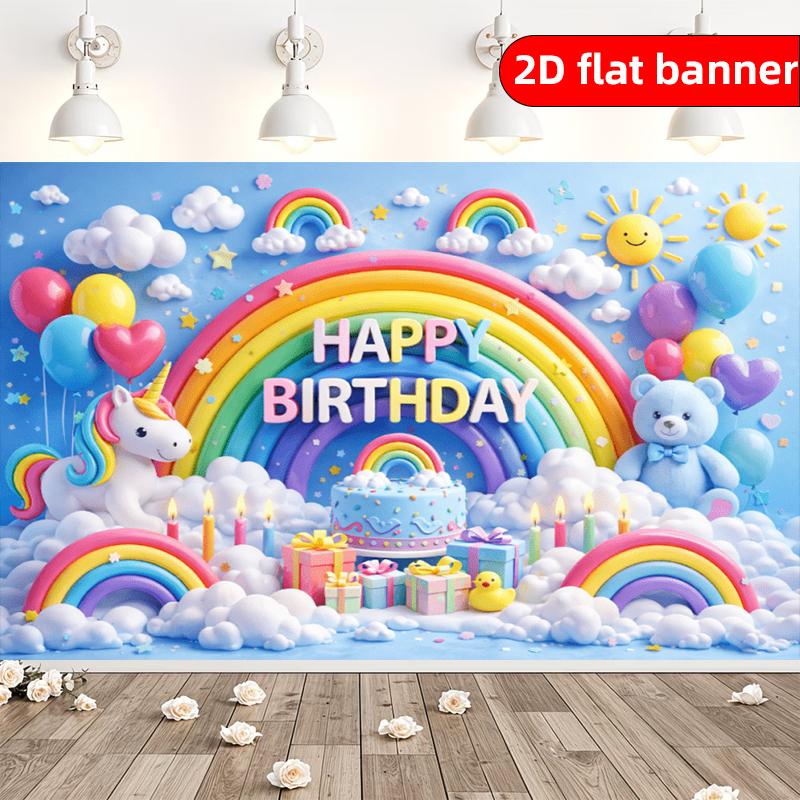 2D Background Cloth 1pc Rainbow Unicorn Theme Birthday Party Background Cloth Polyester Background Decorative Banner 100x150cm