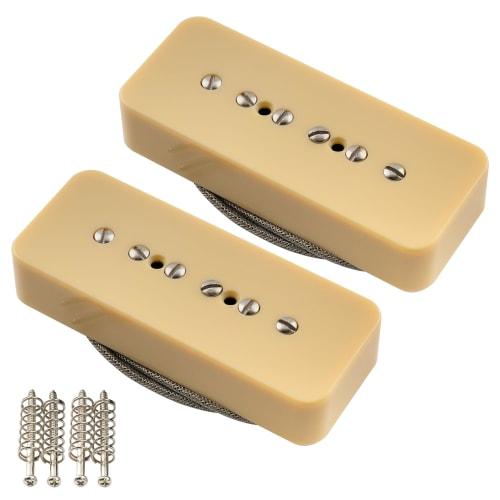 Musiclily Pro P90-BLA Alnico 5 P90 Soapbar Pickups, Single Coil, Neck and Bridge Pickup Set for Electric Guitars, Cream