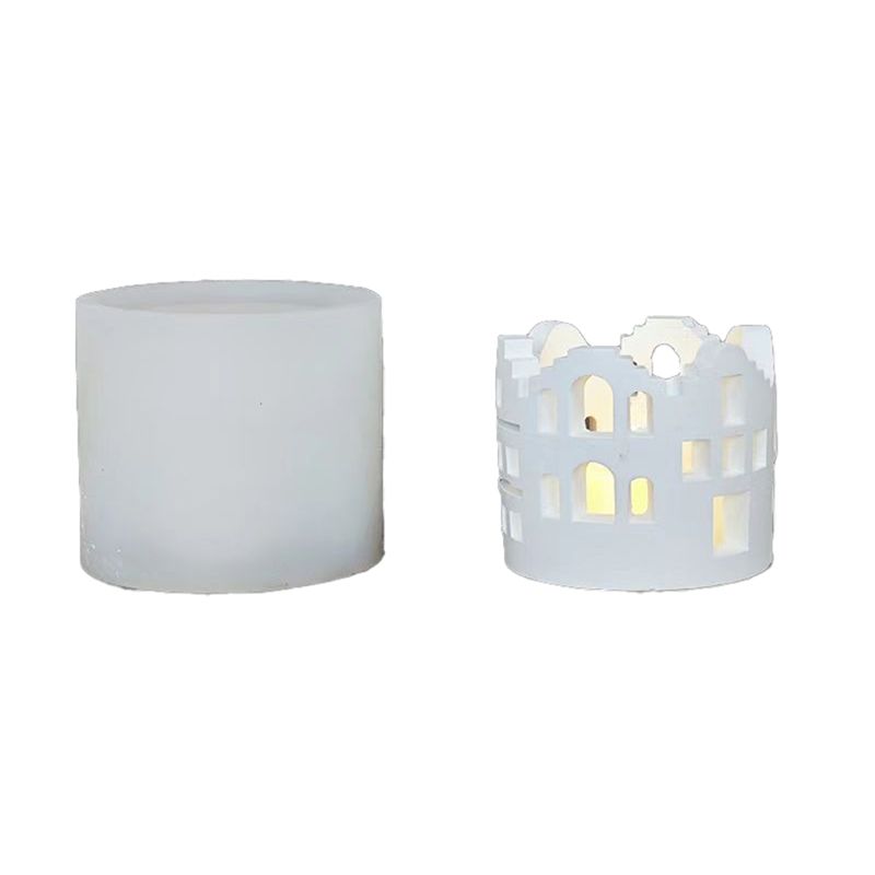 

AEE4-DIY Hollow House Candle Holder Silicone Mold Candle Holder Castle House Plaster Candle Lamp Atmosphere Decoration Mold
