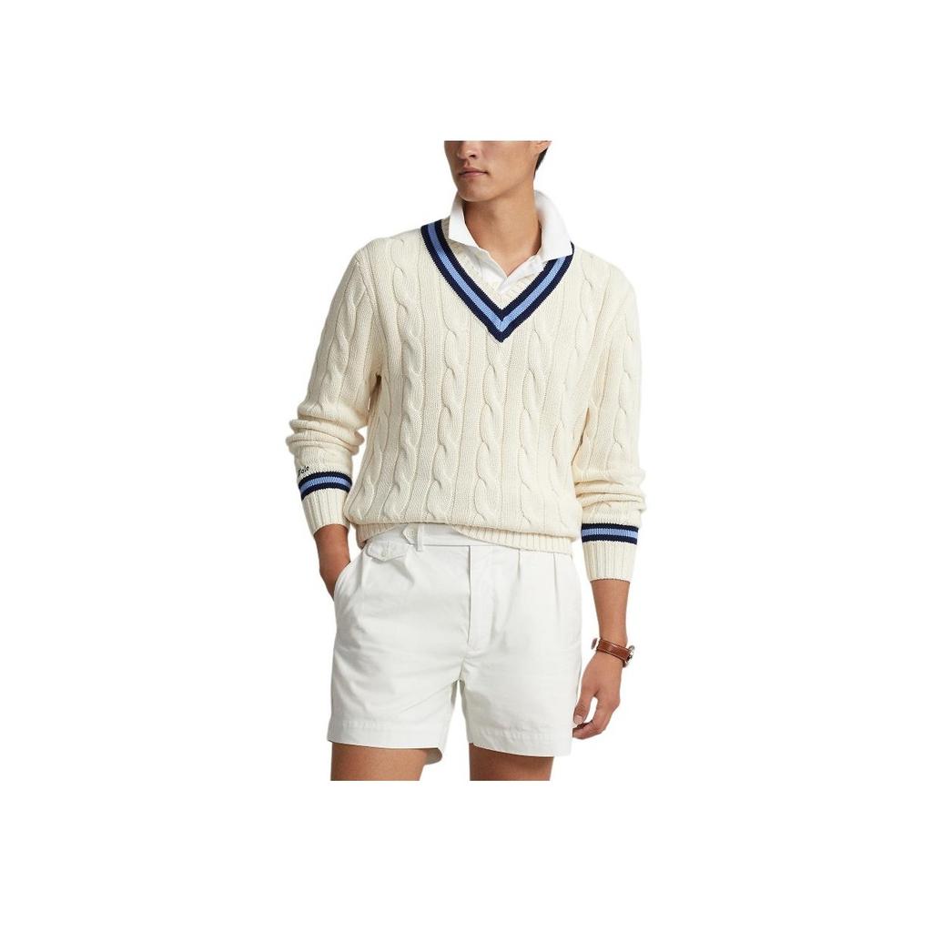 Polo Ralph Lauren Ss24 Striped V-Neck Pullover Sweater Men sweater Cream MNPOSWE16821456-101