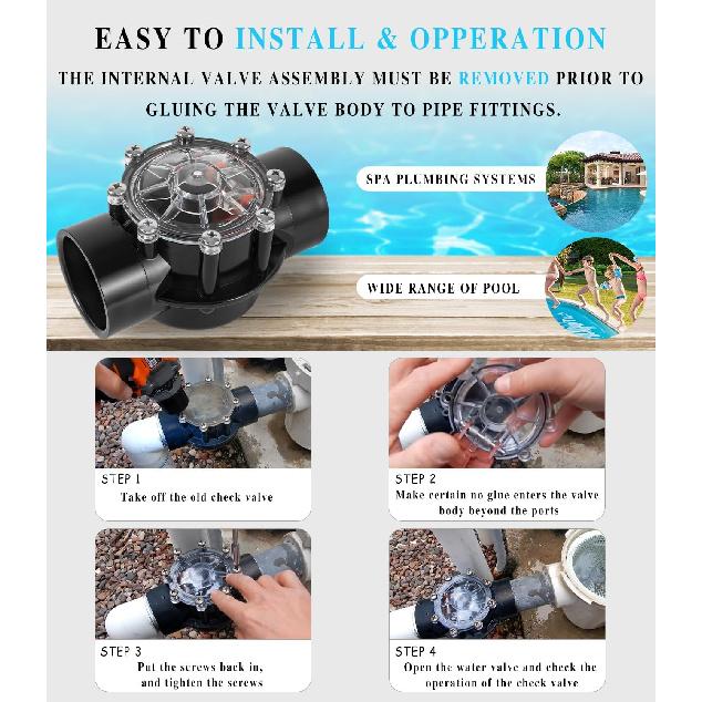 Replacement for Jandy 7305 Check Valve 180 Degree 2 Inch to 2.5 Inch Check Valve Compatible with Straight Through Flow Fit for Pools and Spas