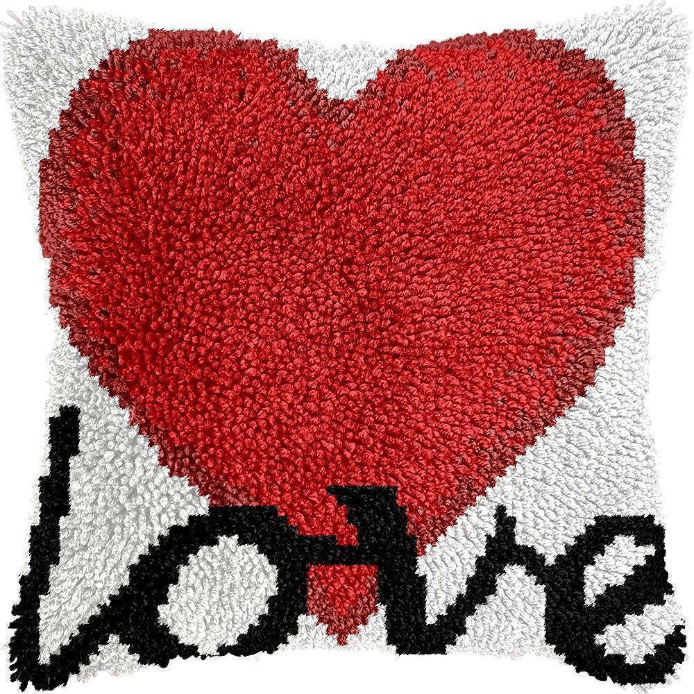 Latch Hook Pillow Case Rug Sewing Set with Pre-Printed Pattern DIY Crochet Yarn Embroidery Needlework Craft Kits Home Decor