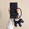 Leather Cartoon Dog Wrist Strap Phone Case for Samsung Galaxy S26 Ultra S25 S24 Plus S23 FE S22 A17 A07 Down Jacket Soft Cover