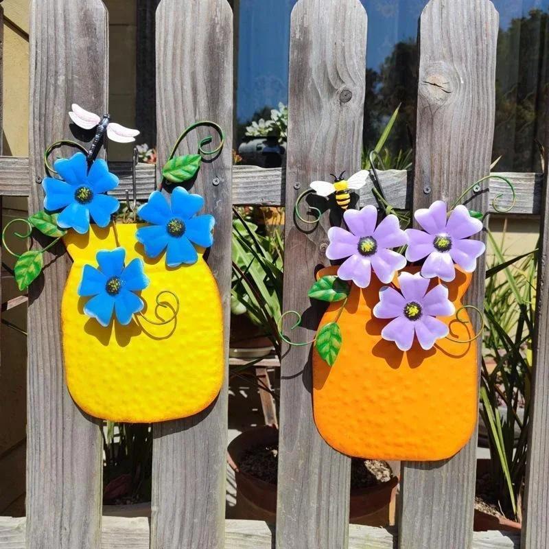 1Pcs Handmade Painted Iron Vases Wall Decorations Vase Arrangement Home Decor Ornaments Garden Decor Balcony Decors Villa Decors