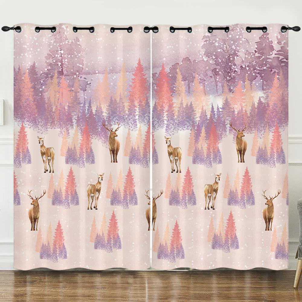 Curtain Cartoon Animal Bear Deer Love Kitten Digital Printing Blackout Curtain Punching