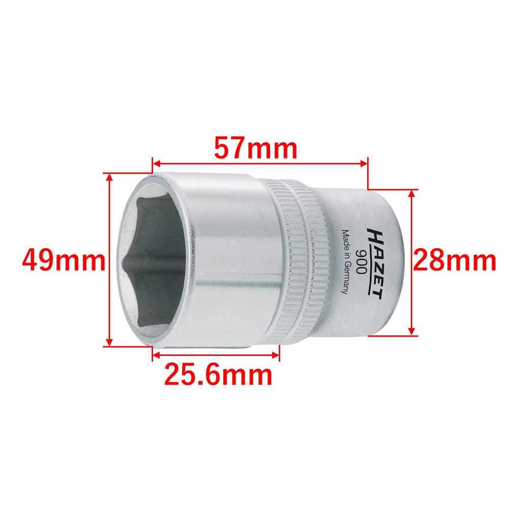 HAZET Hex Socket Square Drive Flat Width 36mm Knurling Socket with Chrome Plating and Polished Surface for Manual Operation Japanese Import 12.5mm