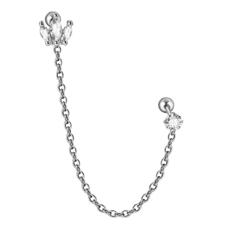 Zircon Crowns Chain Ear Tragus Cartilage Flower Piercing Earring Conch Ear Helix