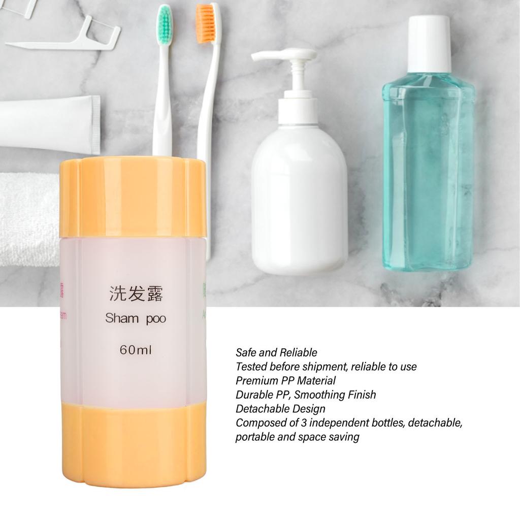 4 In 1 Travel Dispenser Orange Strong Plastic Small Light Portable Shower Bottle for Shampoo Lotion Toiletries Soap
