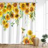 Rustic Sunflower Shower Curtain Farmhouse Floral Butterfly Daisy Vintage Spring Flowers Wooden Plank Country Home Bathroom Decor