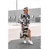 2023 European & American Style Printed Shirt Dress with Pockets - Casual Autumn Long Skirt with Tie