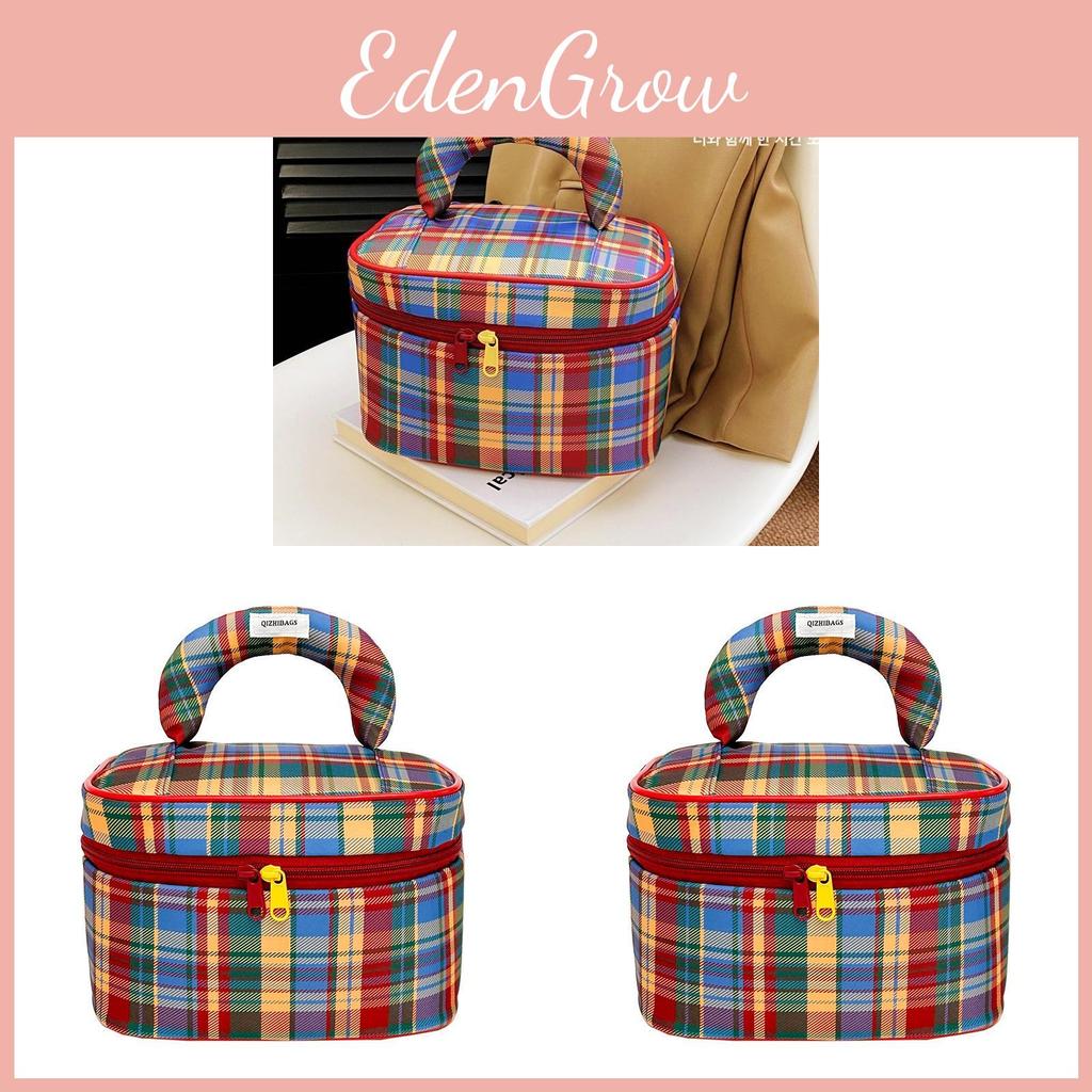 Classic Plaid Wash Bag With Spacious Interior And Dividers For Makeup And Toiletries