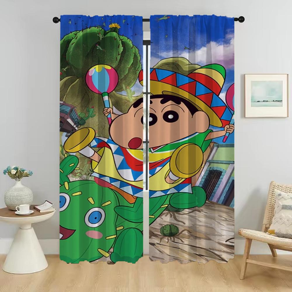 Crayon Modern Living Room Curtains 2 Pieces Partition Halloween Decoration Tulle for Bedroom Blackout Curtain Shades Kitchen