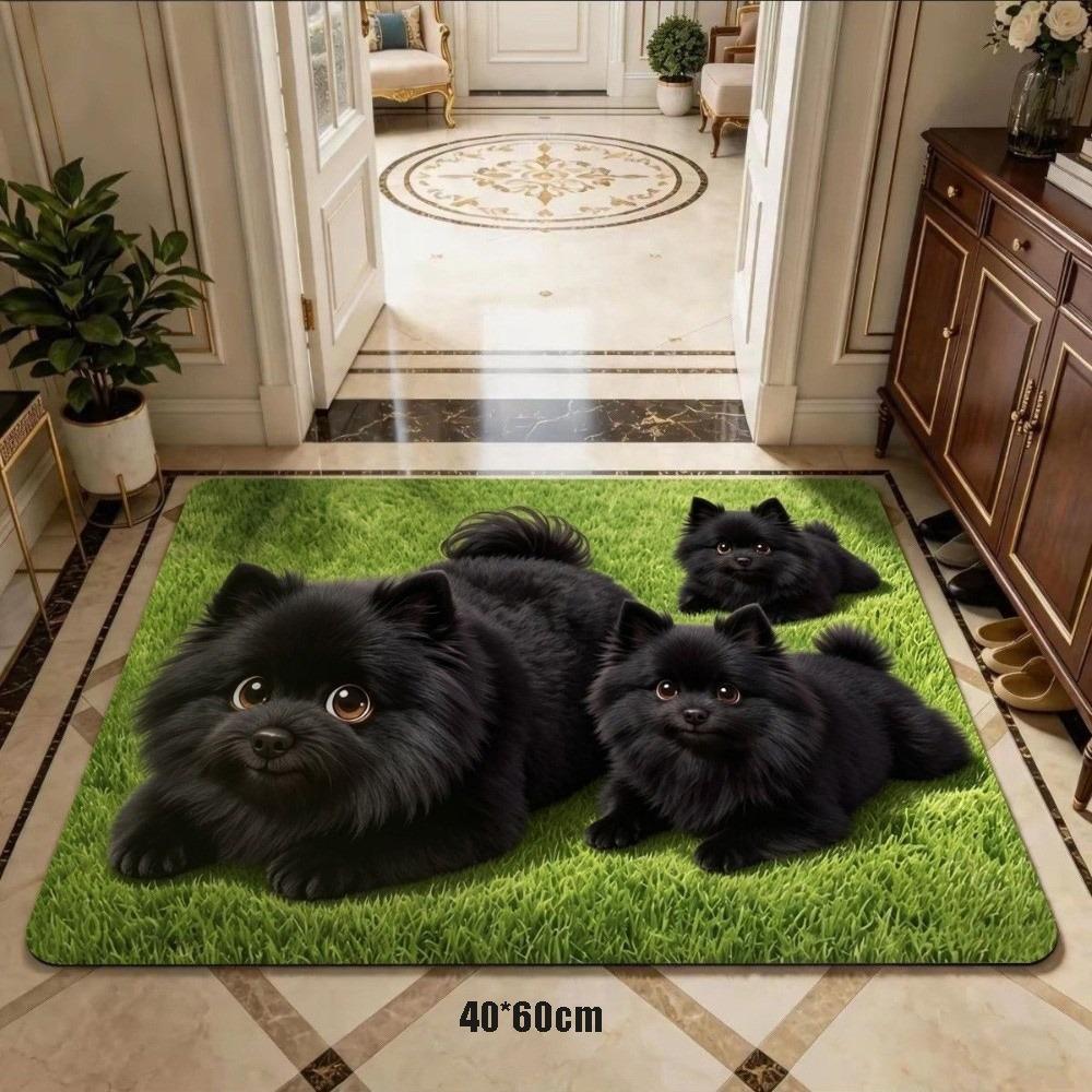 3D Printed Pomeranian Dog Mat Absorbent Animal Shaped Carpet Cute Diatom Mud Mat Home Floor Decor