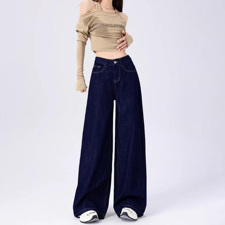 Harajuku Fashion Wide Leg Jeans Drape Versatile Straight Thin Spring Autumn New Floor Mobbing Trousers