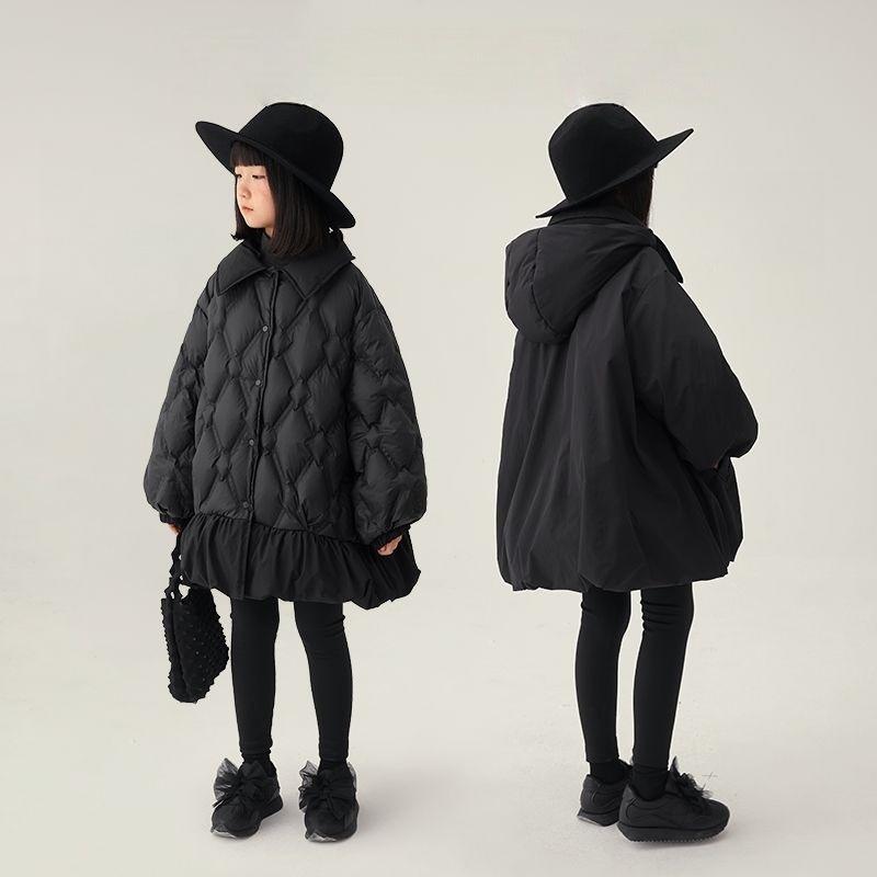 Winter Girls'  Reversible Puffer Coat Solid Color Mid-Length Quilted Jacket  Outerwear