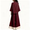 Women's 2 Piece Casual Loungewear Outfit Set - V Neck Top with 3/4 Bell Sleeve Cuffs and Wide Leg Pants, for Spring and Summer Wear