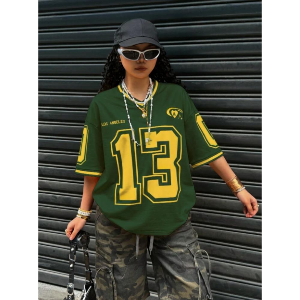 Los Angeles Number 13 Print Fashion Women V-Neck Short Sleeve T-Shirt Summer Tee Baseball Jerseys Daily Oversized Sport T-Shirt