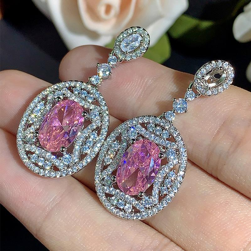 New Earrings Accessories Fashion Colorful Treasure S925 Silver Needle Light Luxury High-end Versatile Zircon Hollow Women's