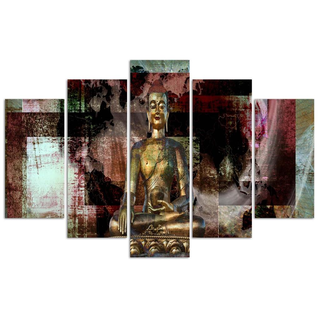 Five Piece Picture Canvas Print Buddha Golden Abstraction