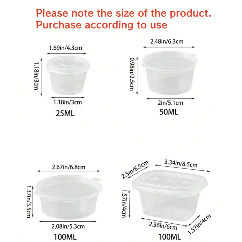 50Pcs Disposable Plastic Sauce Cup With Lids Food Box 25/50/100ml Vinegar Soy Packing Storage Containers Kitchen Organizer Tool