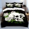 Skull and White Roses Design Bedding Duvet Cover Set  (1*Duvet Cover 2*Pillowcases, without duvet insert)