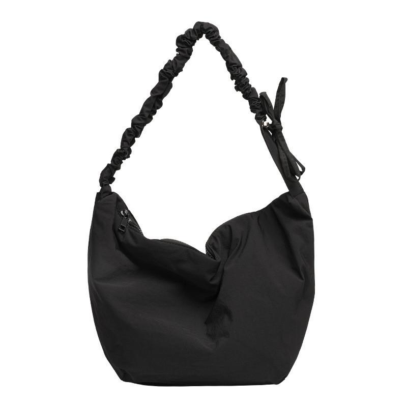 IELGY Japanese Casual Literary Canvas Bag, Fashionable Drawstring Shoulder Pleated Nylon Messenger Bag