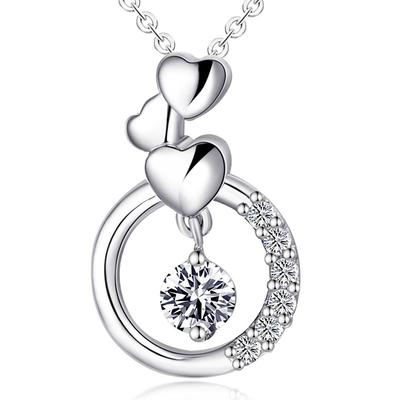 Ashley Jewelry Necklace, Sterling Silver 925, Heart Circle Pendant, CZ Diamond (Cubic Zirconia), Women's Gift, Popular