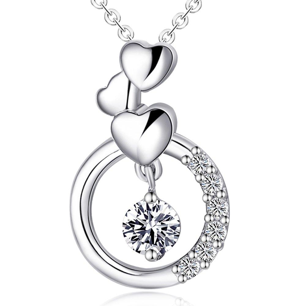 

Ashley Jewelry Necklace, Sterling Silver 925, Heart Circle Pendant, CZ Diamond (Cubic Zirconia), Women s Gift, Popular