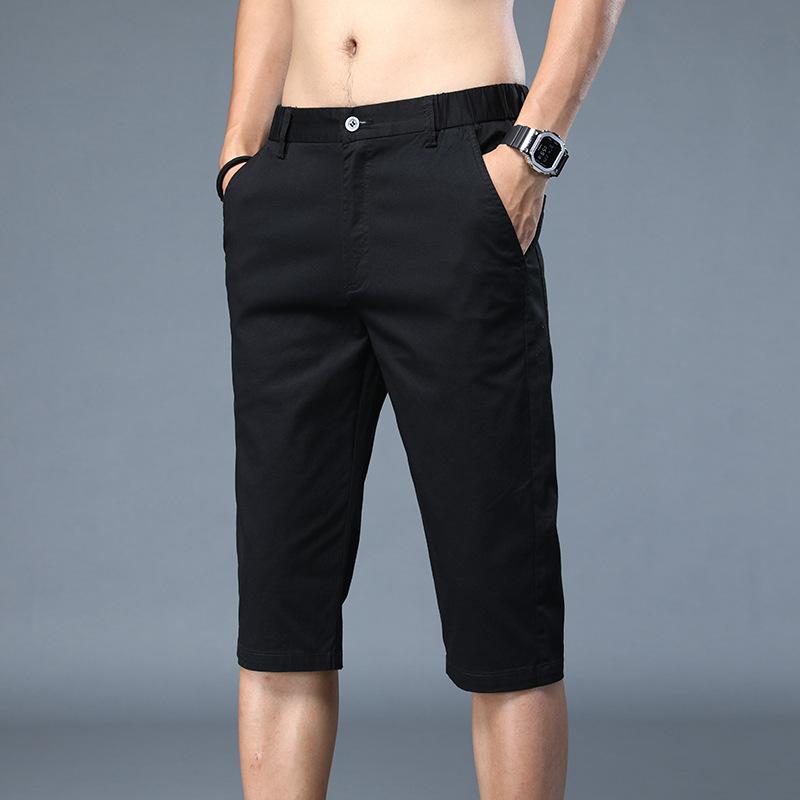 Summer Thin Cotton Casual Shorts Men Breathable Stretch Straight Business Seven Half Pants Brand Clothing Men's Shorts