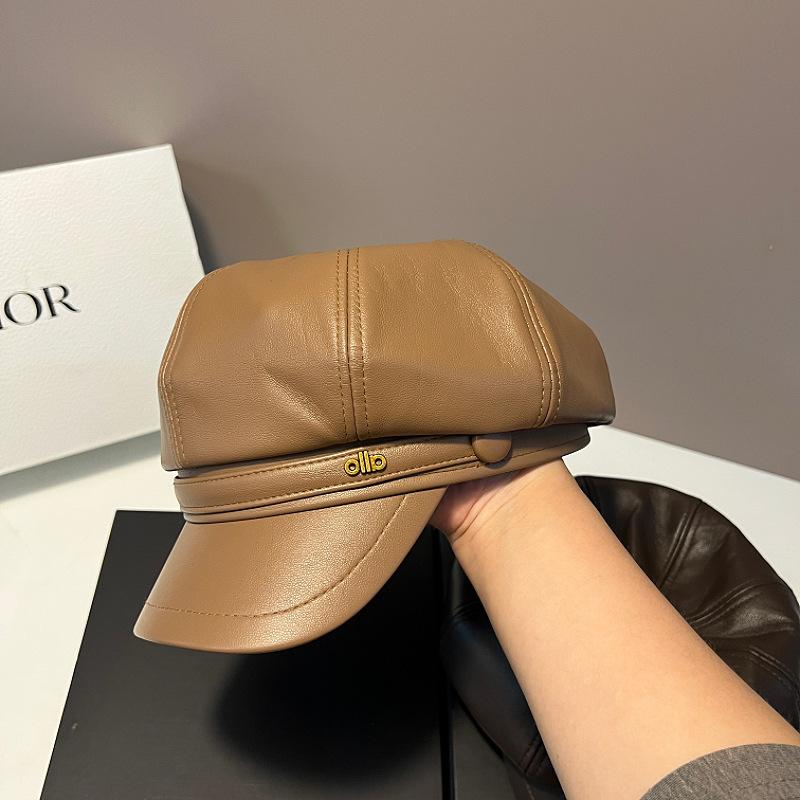 

New 2025 autumn and winter pu leather octagonal hat children Internet celebrity painter beret, duck tongue ins versatile M（56-58cm）