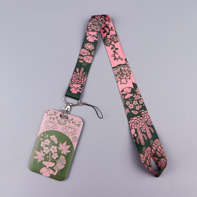 Badge Holder Long Strap Phone Anti-Loss Belt Anti-Loss Lanyard Phone Neck Strap Fresh Flowers Art Mobile Phone Charm Pass