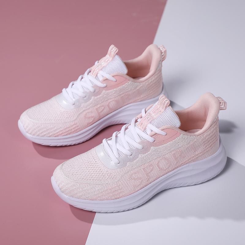 Fashion Flying Knit Low Top Fashion Womens Shoes Breathable Light Sports Shoes College Style Students Non Slip Soft Soled Running Shoes