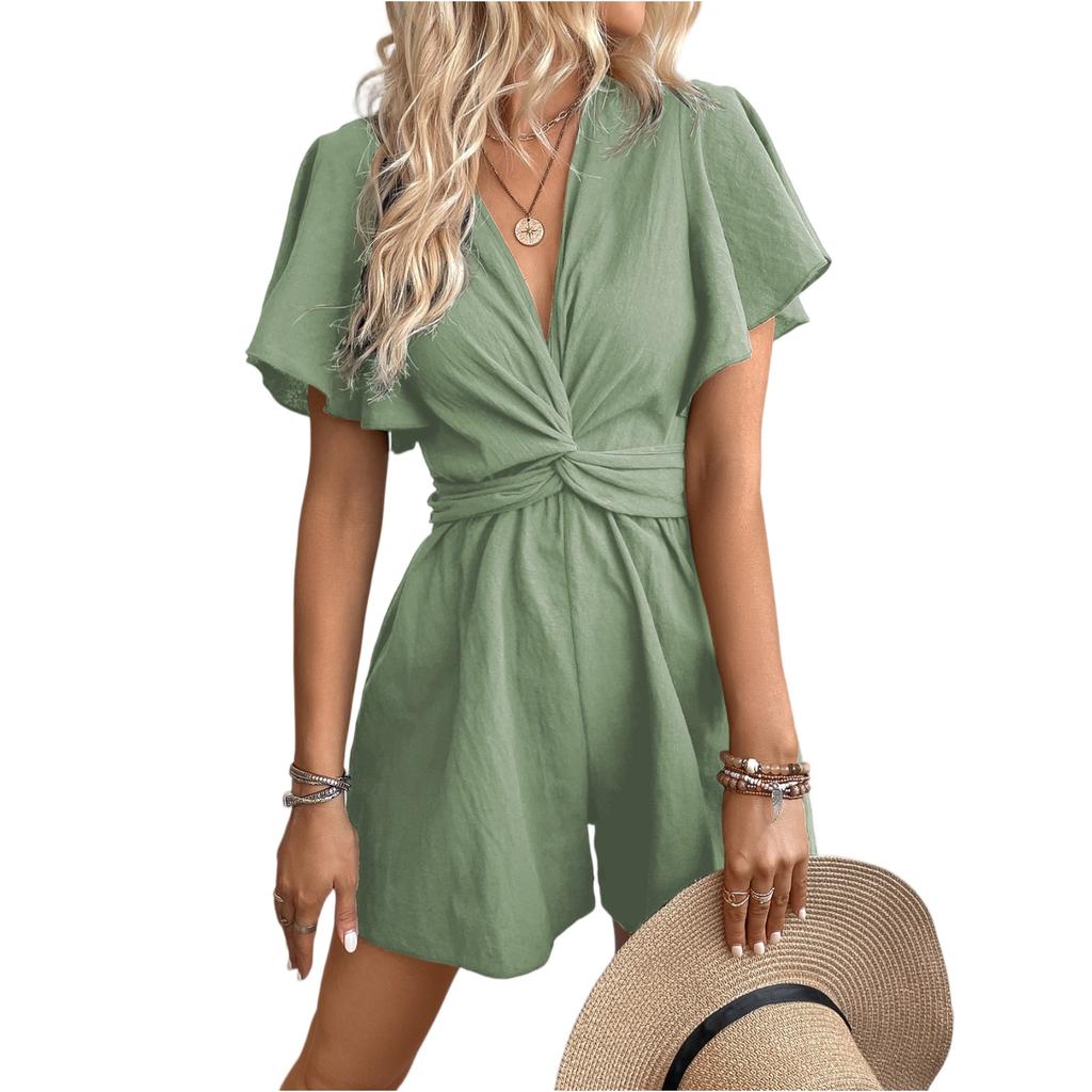 Women's Comfortable Casual Jumpsuit Short Sleeve Top Sweater Jumpsuit Shorts