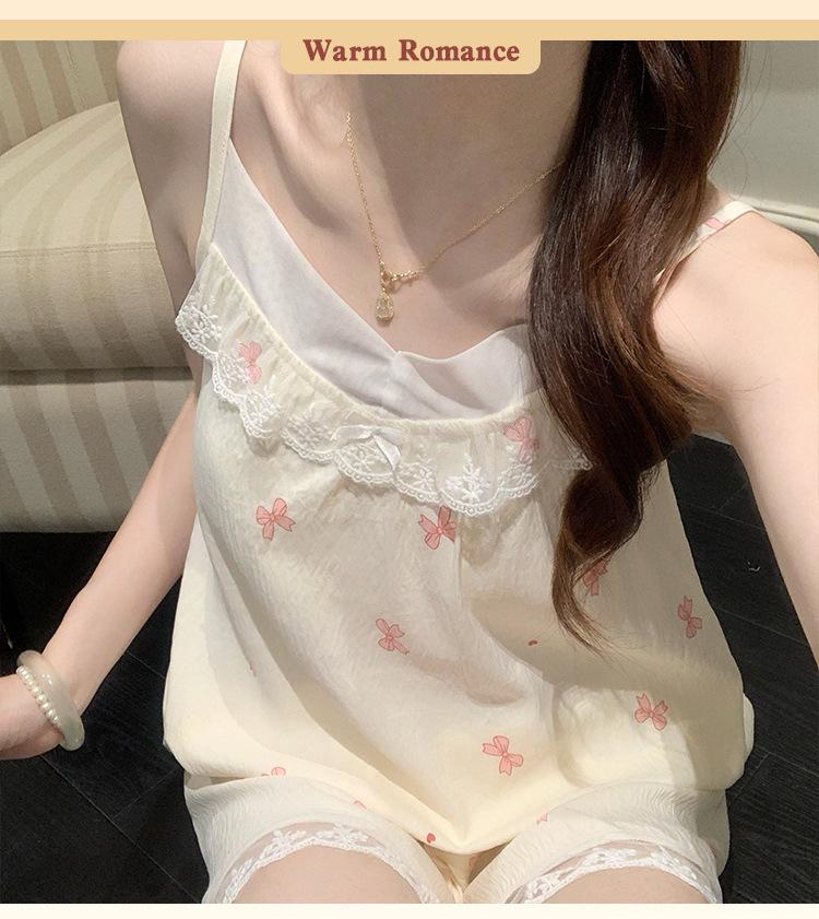 Princess Style Cloud Cotton Pajama Set for Women with Built-in Bra