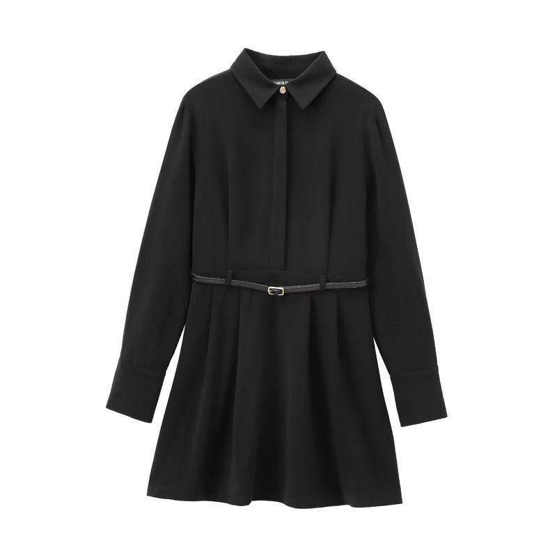 

Kaslead New Arrival Women s Clothing Fashion Style Fashion Casual with Belt Long Sleeves Short Dress 8372263 Black L