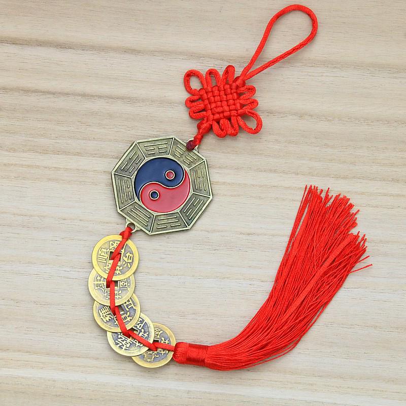 Feng Shui Alloy Bagua Mirror Pendant with Zodiac Signs & Taiji Symbols
